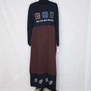 Vintage Country Wear Womens Novelty Maxi Dress Size L Petite Peasant Praire Y2K